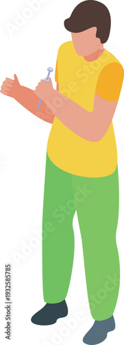 Dentist holding a dental drill preparing for teeth treatment in isometric view