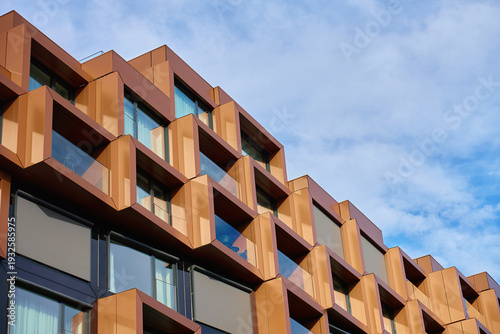 Konstfotografi Contemporary building exterior with large glass windows and angular geometric frames