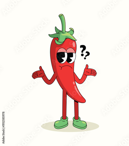 red chili shrugging groovy cartoon illustration