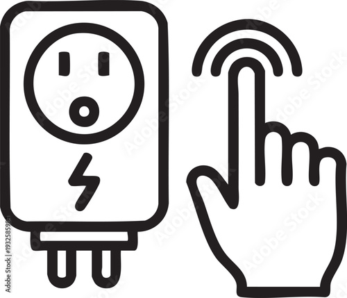 Electrical Outlet Touch Icon with Hand Vector