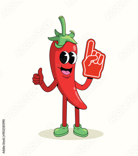 red chili foam finger groovy cartoon illustration