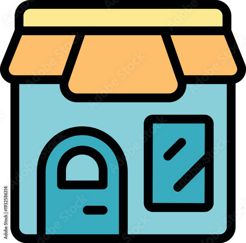 Cartoon storefront representing a small business, highlighting local commerce and entrepreneurship