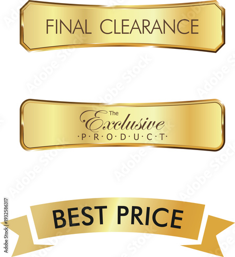 Golden banners and labels for exclusive product promotions