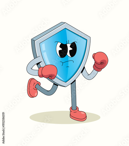 shield boxer groovy cartoon illustration
