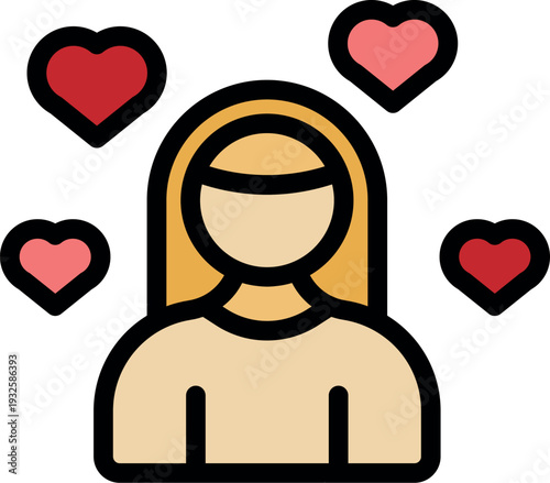 Blond woman surrounded by hearts, symbolizing affection, care, and self love