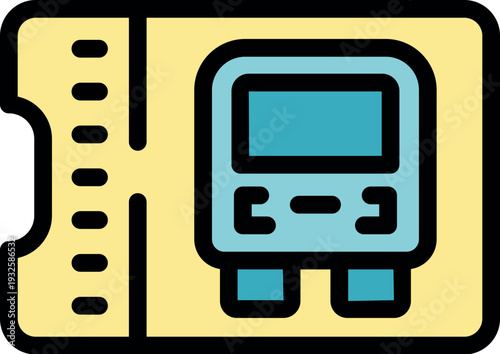 Electronic ticket showing bus with display and buttons is used for public transport and access control
