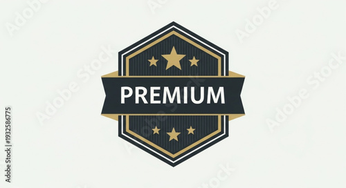 Premium badge design with stars and a ribbon, elegant and stylish.