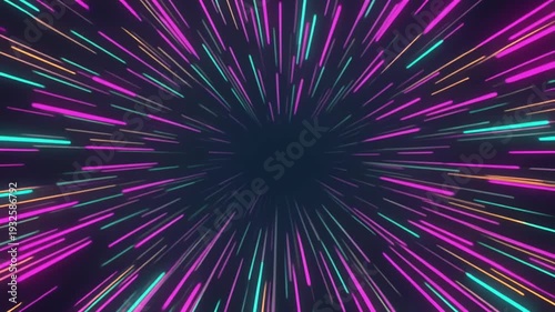 ネオン放射が弾ける集中線と中央余白で魅せる近未来キャンペーン告知背景