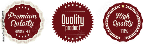Three red quality guarantee seals on a white background