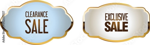 Clearance and exclusive sale signs on white background