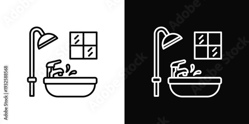Bathroom Renovation Icon In Black And White Style