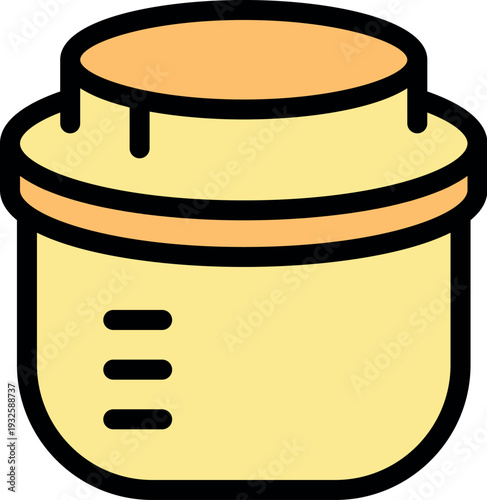 Yellow plastic food container with measurements, ideal for storing and preserving food