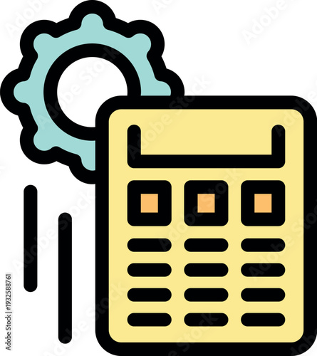Automated calculation process represented by gear working with calculator, symbolizing efficiency and automation in accounting and finance