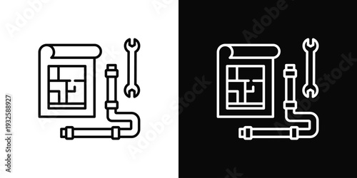 Bathroom Pipe Layout Icon In Black And White Style