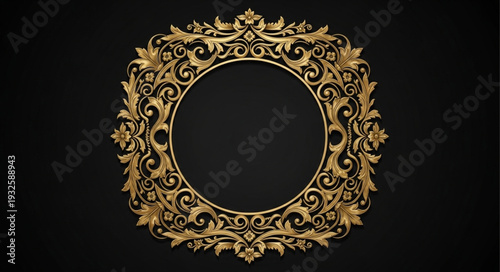 Ornate golden frame with intricate details and a central circular void.