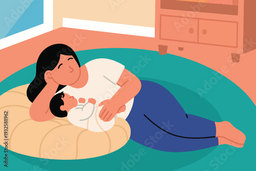 A Mother Warmly Hugs Her Baby Illustration Creative Design Template 
