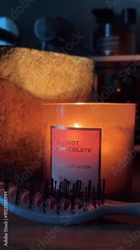 Burning candle in the bathroom, relax and sauna time