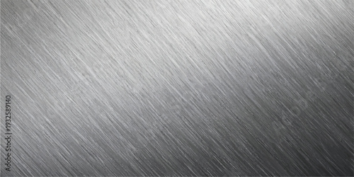 Diagonal brushed stainless steel texture with subtle light streaks, a clean metallic background for technology and modern design.