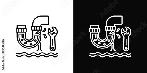 Leak Repair Icon In Black And White Style