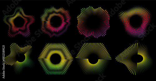 Vector Music Equalizer Elements Radial Sound Wave and Audio Visualizer Circle Set and Radial Halftone Dot Patterns for Digital Media