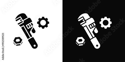 Pipe Wrench Icon In Black And White Style