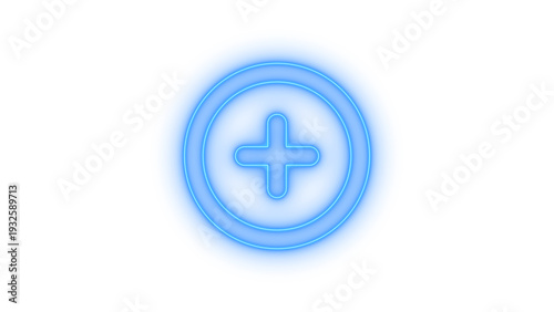 Free Download Bright blue neon plus sign icon in a circular frame, glowing with vibrant electric light effect, symbolizing addition and positivity, isolated on transparent background. - GFXLoad