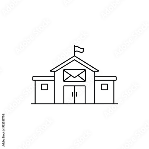 Mail post office building black and white line icon vector illustration