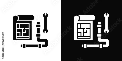 Bathroom Pipe Layout Icon In Black And White Style