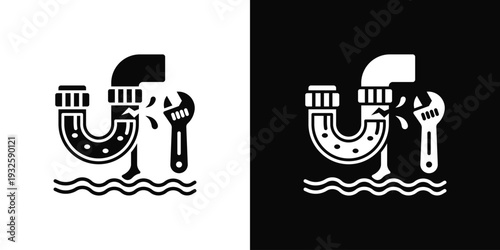 Leak Repair Icon In Black And White Style