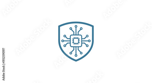 Cyber Security Shield with Microchip Icon.