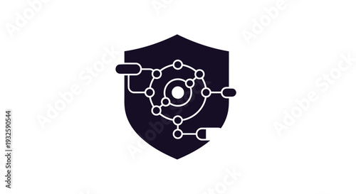 Cyber Security Shield with Network Connections and Data Flow.