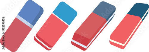 Rubber erasers stationery set for education and office supplies vector illustration