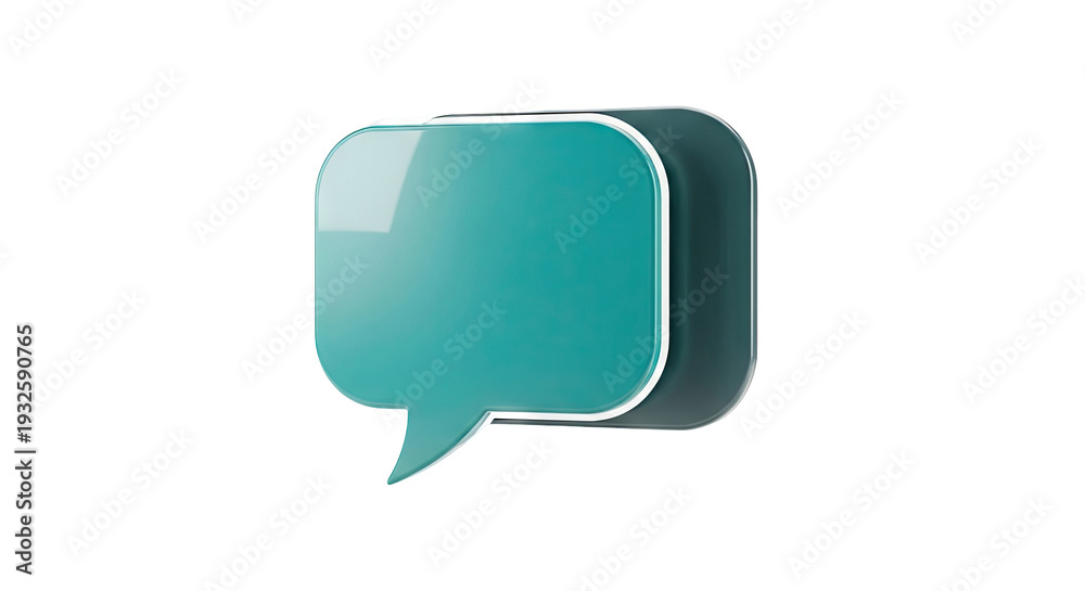 Fototapeta premium 3D Turquoise Speech Bubble with White Border on Gray Background