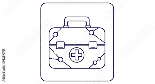 Digital First Aid Kit Icon with Circuitry and Medical Cross.