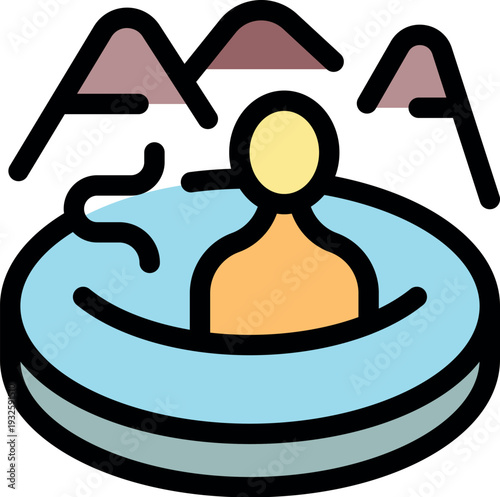 Tourist enjoying a relaxing bath in a hot tub with a mountain view