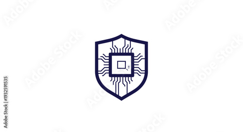 Cybersecurity Shield with Integrated Microchip Icon.