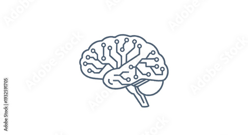 Digital Brain Illustration with Circuits and Nodes.