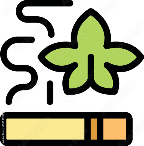 Herbal cigarette emitting smoke, featuring a green leaf, symbolizing a healthier alternative and promoting the concept of quitting smoking