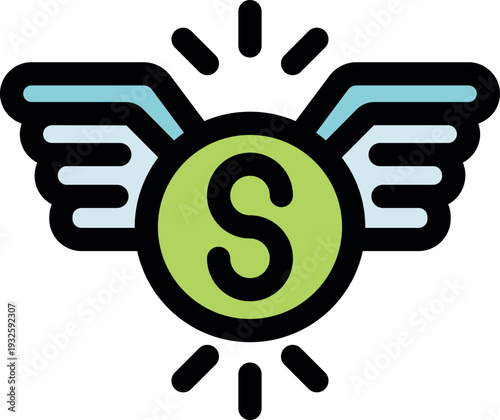 Green money flying away with wings representing financial loss, expenses, or fast transactions