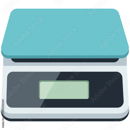 A modern digital kitchen scale with a teal weighing platform and a dark display screen, used for precise measurements.