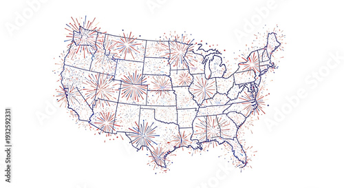 Vector map of the United States with network connections