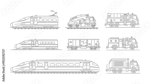 Vehicles Transport Illustration: A series of meticulously drawn illustrations of various transport vehicles, showcasing the diverse modes of transportation that keep the world in motion.