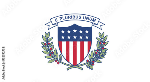 Vector American shield icon with laurel wreath and banner