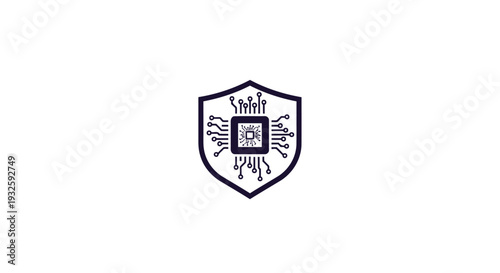 Cybersecurity Shield with Microchip Symbol.