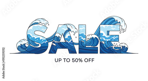 Sale up to 50 percent off wave typography vector