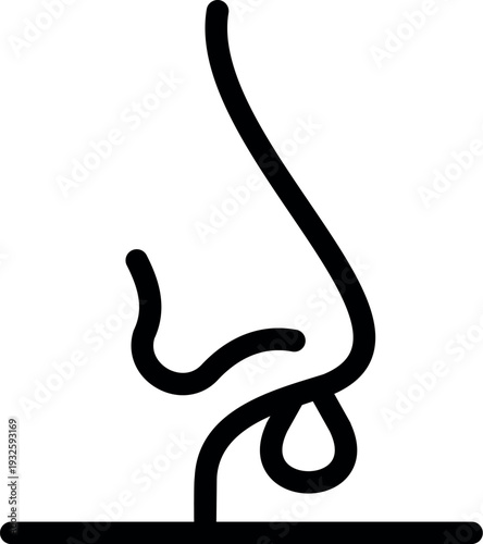 Runny nose, simple black and white line drawing of nose smelling, allergy or rhinitis concept