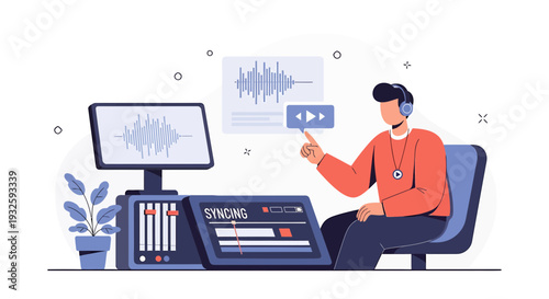 Audio Engineer Working with Sound Waves and Editing Software