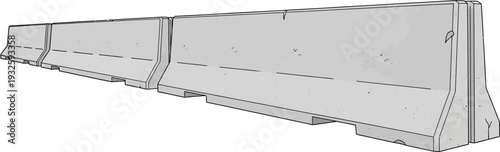 A long line of interconnected gray concrete Jersey barriers, commonly used for road construction and traffic management, depicted in a simple, clean illustration.