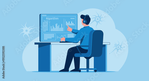 Data Scientist Analyzing Algorithm Performance on Computer Screen