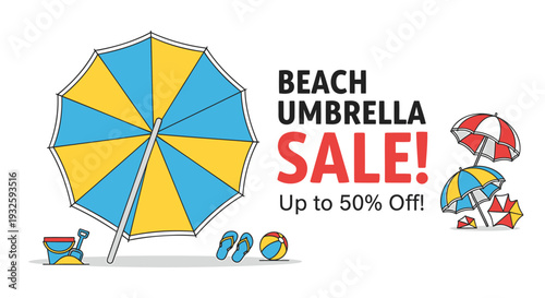 Beach umbrella sale vector illustration